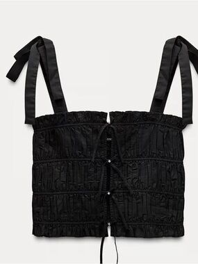 Zara Black Ruched Tie-Front Crop Top